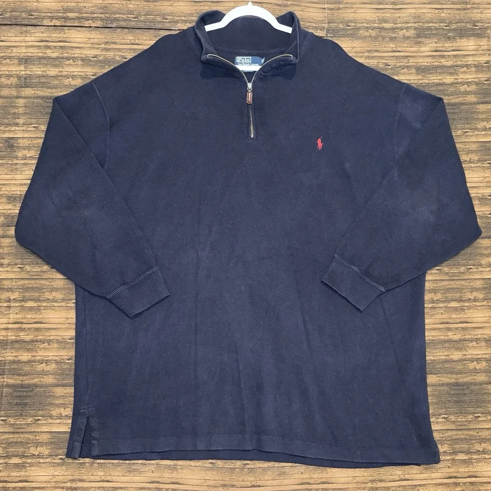 Polo Ralph Lauren Sweater Mens 3XLT Navy Quarter Zip Pullover Cotton